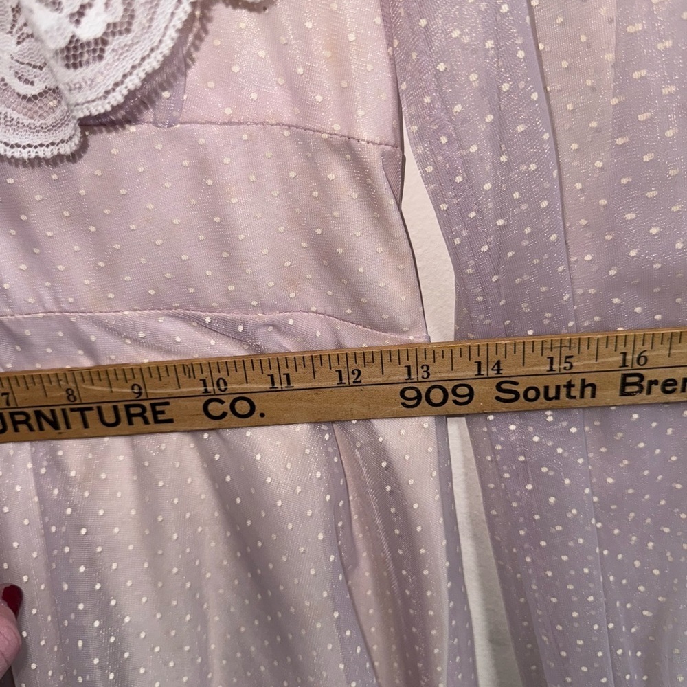 Vintage 70s Lace Prairie Maxi Dress Sheer Polka Dot Gunne Sax Style - Picture 7 of 15